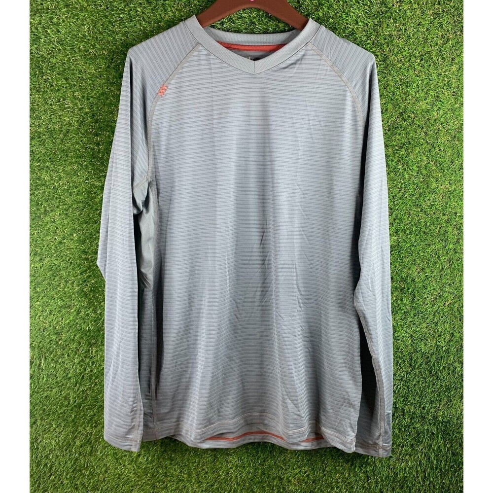 Rhone Reign Shirt Mens M L/S Pullover Grey Breathable Work Out Gym Striped